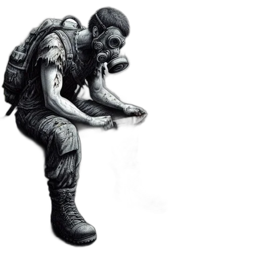 weapon, jacket, concept art, pencil sketch, comic book art, photorealistic, bleak, post-apocalyptic transparent PNG cut-out