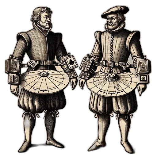 staff, concept art, fantasy art, 3d render, monochrome, two, men, renaissance transparent PNG cut-out