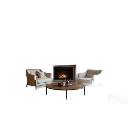 furniture, 3d render, photorealistic, concept art, fire, earth tones, dark, monochrome transparent PNG cut-out