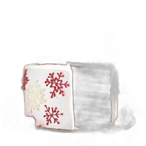 snow, festive, cake, red, white, decorations, sits, table transparent PNG cut-out