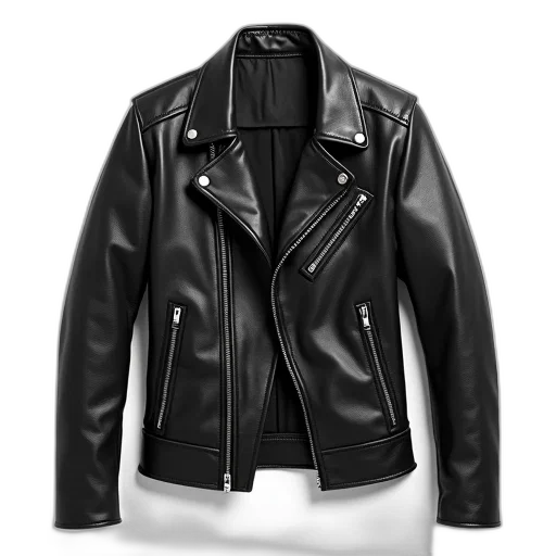 jacket, 3d render, monochrome, black, leather, textured, pattern, displayed transparent PNG cut-out