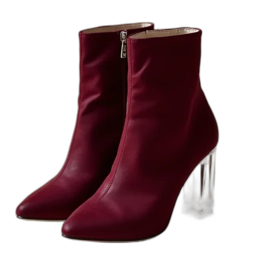 shoes, burgundy, booties, clear transparent PNG cut-out