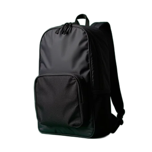 jacket, 3d render, black, backpack, mesh, pocket, front, displayed transparent PNG cut-out