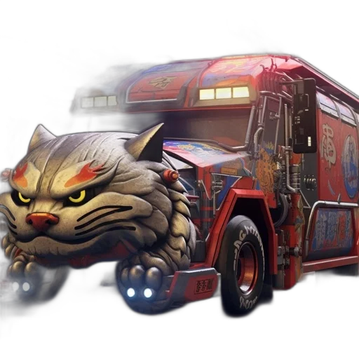 weapon, animal, concept art, fantasy art, photorealistic, 3d render, colorful, bus transparent PNG cut-out