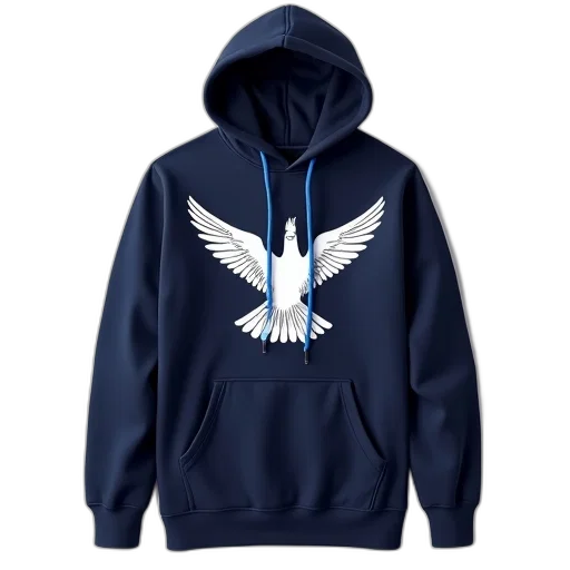 jacket, navy, blue, hoodie, white, graphic, design, front transparent PNG cut-out