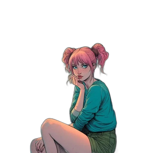 jacket, dress, face, comic book art, concept art, anime, cartoon, neon lights transparent PNG cut-out