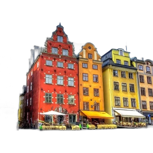 building, umbrella, photorealistic, 3d render, concept art, watercolor, city street, colorful transparent PNG cut-out