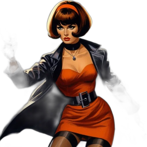 comic book art, concept art, fantasy art, photorealistic, woman, red, dress, bob transparent PNG cut-out