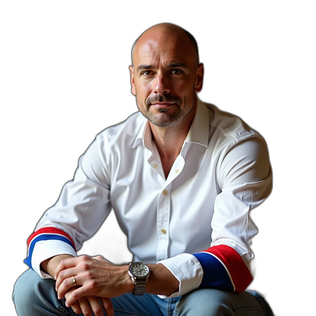jacket, staff, face, animal, photorealistic, man, bald, head transparent PNG cut-out