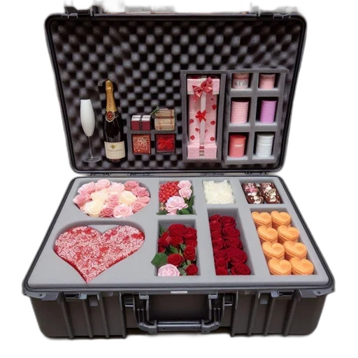 open, case, displays, various, gift, items, including, champagne transparent PNG cut-out