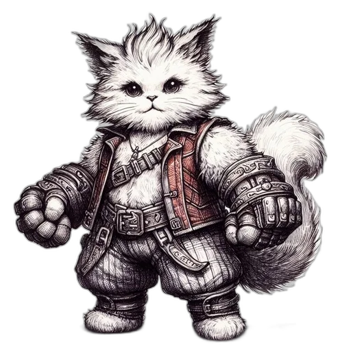 staff, jacket, animal, weapon, fantasy art, concept art, comic book art, pencil sketch transparent PNG cut-out
