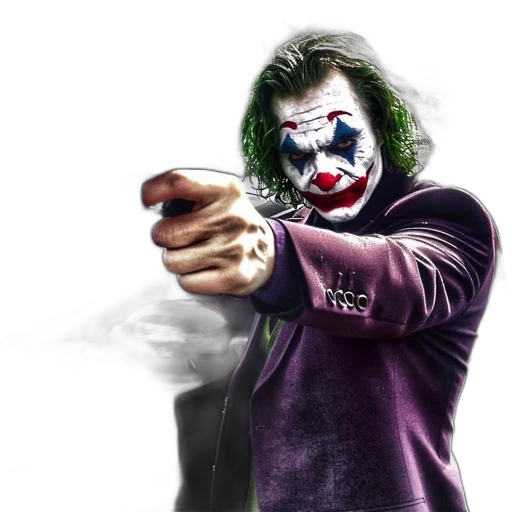 weapon, photorealistic, comic book art, concept art, 3d render, joker, wearing, purple transparent PNG cut-out