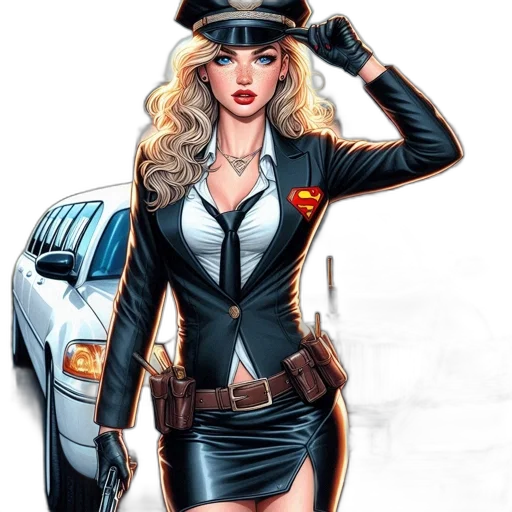 comic book art, concept art, cartoon, fantasy art, woman, uniformed, cap, gun transparent PNG cut-out