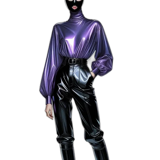 mask, jacket, staff, dress, concept art, cyberpunk, comic book art, 3d render transparent PNG cut-out
