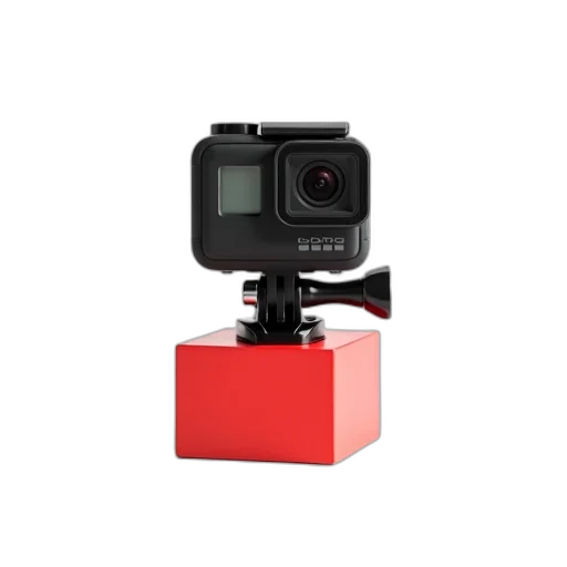 robot, 3d render, black, gopro, camera, strap, displayed, white transparent PNG cut-out