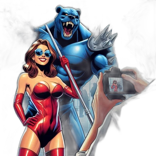 comic book art, concept art, fantasy art, cartoon, blue, red, urban, setting transparent PNG cut-out