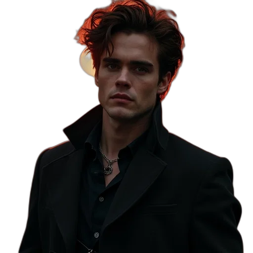 jacket, hair, face, staff transparent PNG cut-out
