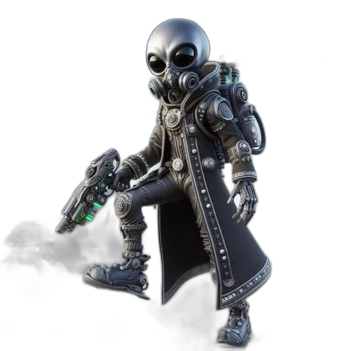 robot, weapon, concept art, 3d render, fantasy art, cyberpunk, alien-themed, scene transparent PNG cut-out
