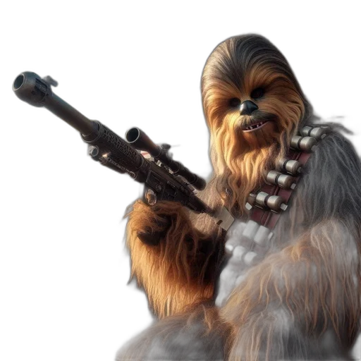 weapon, animal, staff, concept art, photorealistic, 3d render, fantasy art, chewbacca transparent PNG cut-out