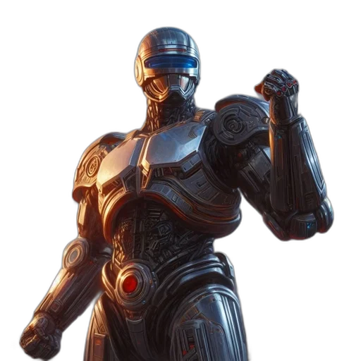 robot, weapon, concept art, 3d render, cyberpunk, blue, futuristic, metallic transparent PNG cut-out