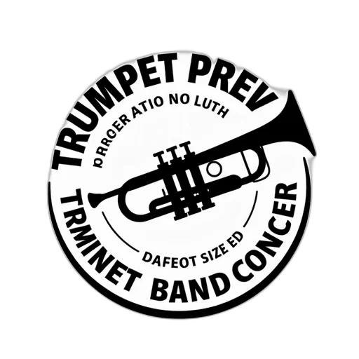 black, white, logo, featuring, trumpet, words, plugged, above transparent PNG cut-out