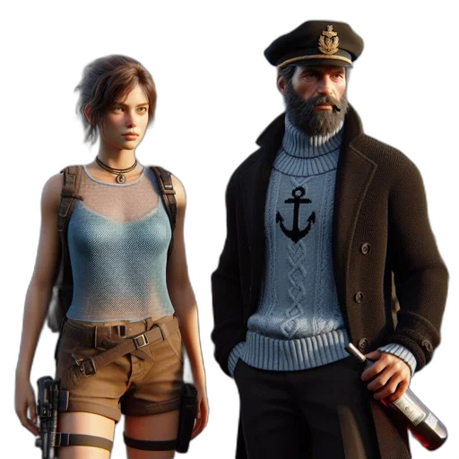 jacket, concept art, 3d render, fantasy art, pixel art, two, individuals, stand transparent PNG cut-out