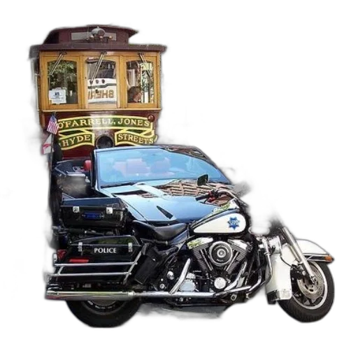 car, photorealistic, concept art, 3d render, police, motorcycle, parked, front transparent PNG cut-out