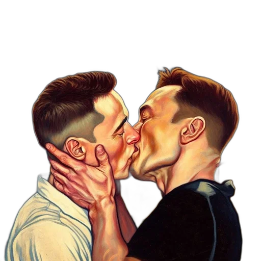 photorealistic, concept art, watercolor, oil painting, neon lights, two, men, passionately transparent PNG cut-out