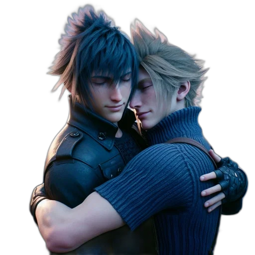 jacket, concept art, 3d render, dark, monochrome, two, animated, characters transparent PNG cut-out