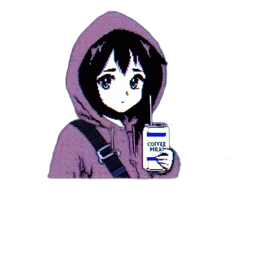 bottle, jacket, robot, face, vaporwave, pixel art, anime, cartoon transparent PNG cut-out
