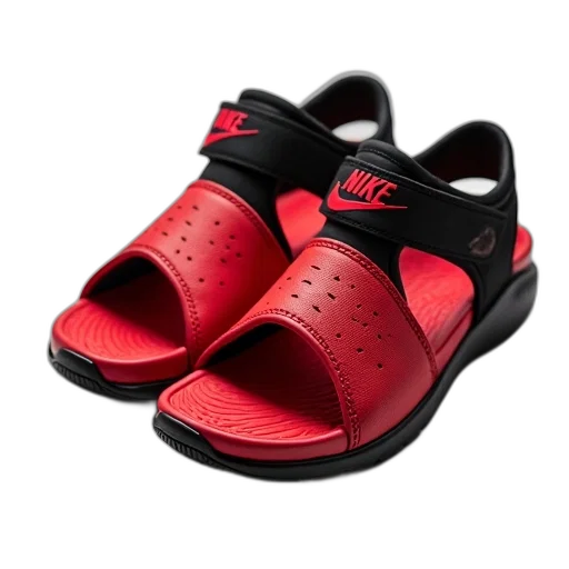 shoes, red, pair, black, nike, sandals, strap, swoosh transparent PNG cut-out