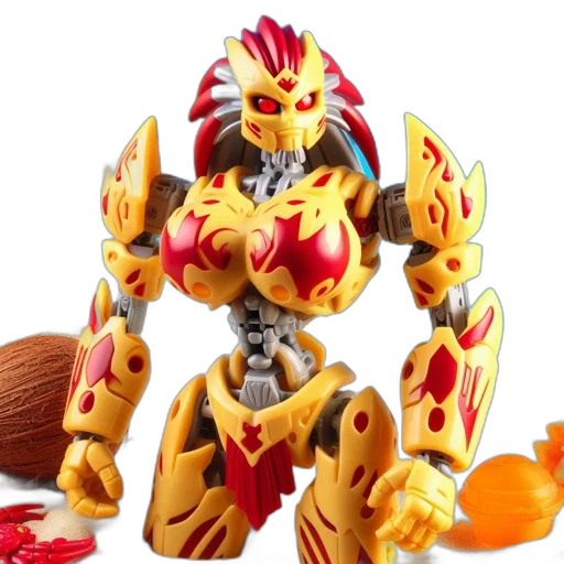 robot, 3d render, concept art, animated, flame-patterned, anthropomorphic, stands, tropical transparent PNG cut-out