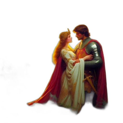 sword, crown, dress, fantasy art, oil painting, concept art, photorealistic, fire transparent PNG cut-out