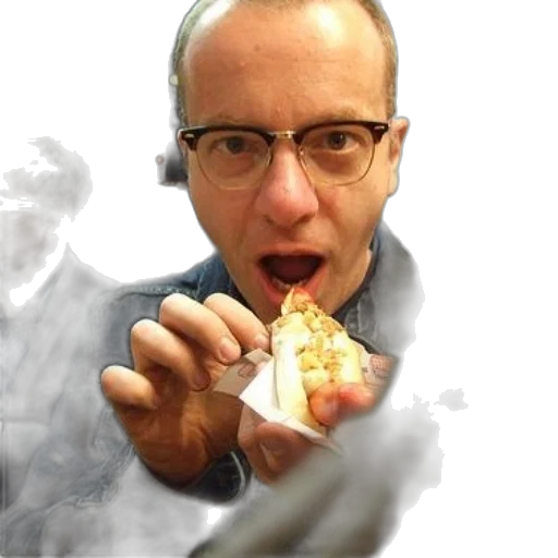 food, fire, man, glasses, eating, hot, dog transparent PNG cut-out