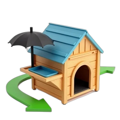 furniture, umbrella, 3d render, concept art, rain, wooden, pet, house transparent PNG cut-out