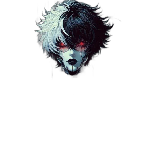 mask, face, hair, creature, pixel art, comic book art, concept art, watercolor transparent PNG cut-out