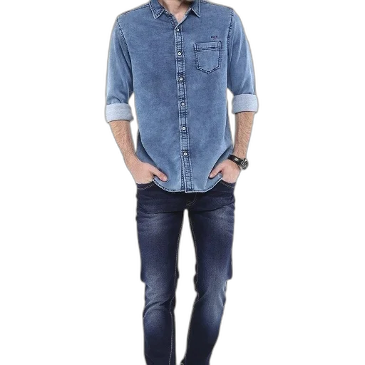 jacket, photorealistic, blue, monochrome, person, wearing, denim, shirt transparent PNG cut-out