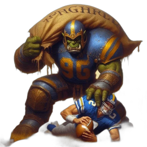 fantasy art, concept art, oversized, orc-like, creature, grips, fallen, football transparent PNG cut-out