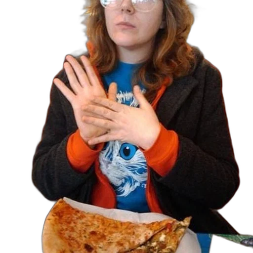 jacket, food, face, staff, woman, blue, shirt, cat transparent PNG cut-out