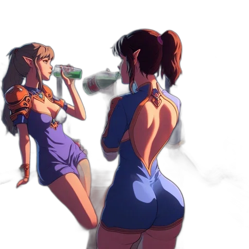 bottle, dress, anime, concept art, vaporwave, cartoon, outer space, underwater transparent PNG cut-out