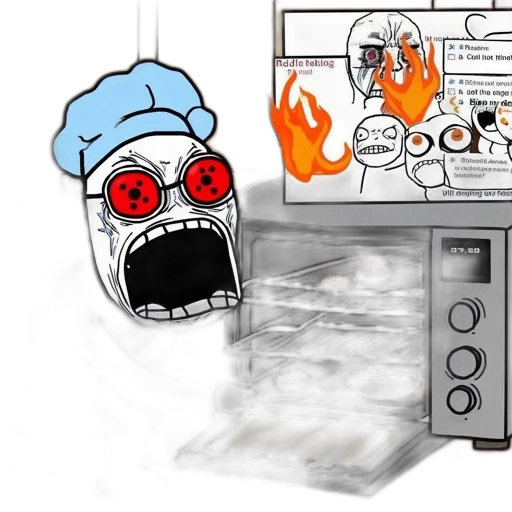 food, concept art, fire, comedy, sketch, panicked, figure, opens transparent PNG cut-out