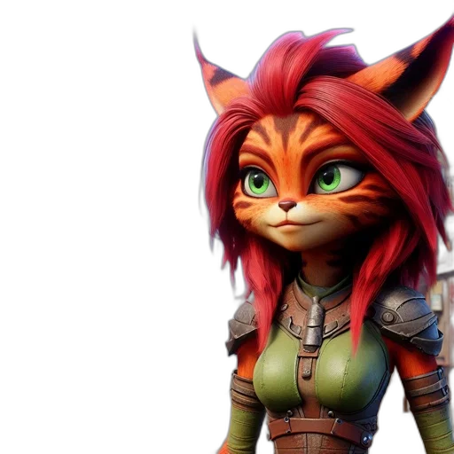 3d render, concept art, fantasy art, comic book art, anthropomorphic, cat-like, character, distinctive transparent PNG cut-out