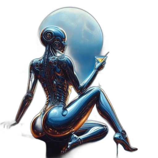 robot, dress, concept art, comic book art, cyberpunk, fantasy art, outer space, neon lights transparent PNG cut-out