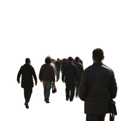 staff, jacket, 3d render, concept art, photorealistic, city street, people, gather transparent PNG cut-out