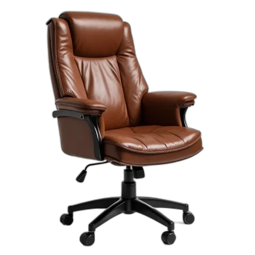 furniture, 3d render, brown, leather, office, chair, high, backrest transparent PNG cut-out