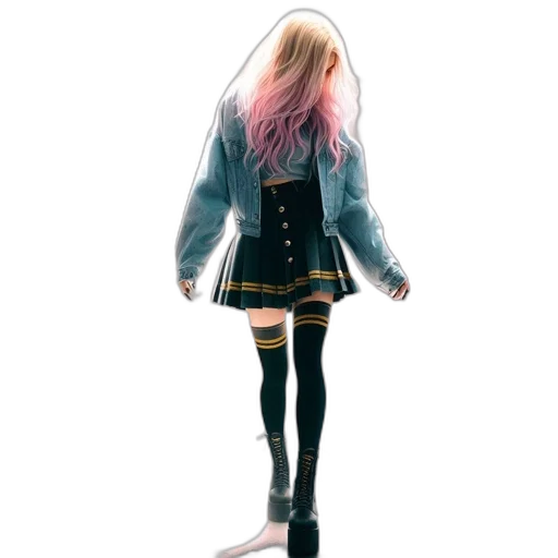 jacket, dress, hair, creature, concept art, anime, 3d render, vaporwave transparent PNG cut-out