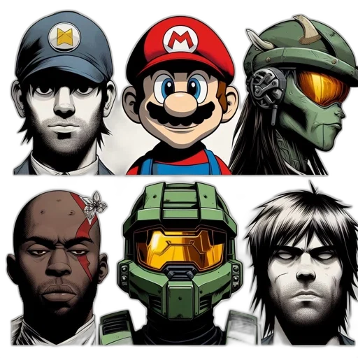 comic book art, concept art, pixel art, cartoon, six, diverse, animated, characters transparent PNG cut-out