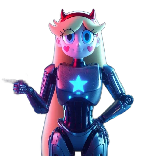 robot, staff, weapon, mask, concept art, 3d render, vaporwave, cartoon transparent PNG cut-out