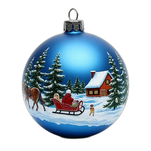 photorealistic, snow, blue, glass, christmas, ornament, detailed, painting transparent PNG cut-out
