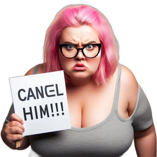 animal, face, photorealistic, cartoon, woman, pink, hair, black-rimmed transparent PNG cut-out